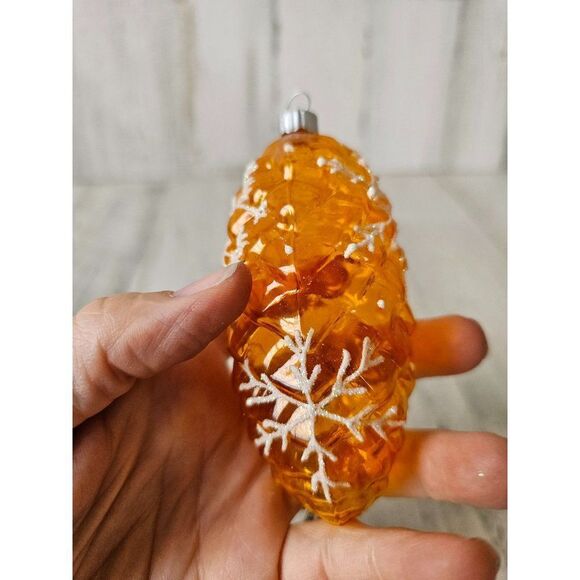 Vintage radko shiny Brite pinecone yellow snowflake ornament Xmas tree - Picture 5 of 10